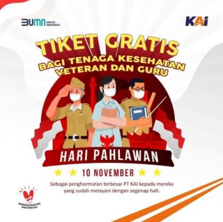 Menyambut Hari Pahlawan, KAI Gratiskan Guru, Nakes, dan Veteran Naik Kereta Api