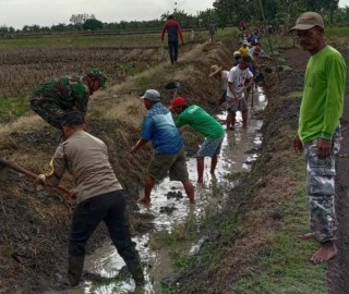 Minimalisir Terjadi Banjir Polisi di Lamongan Bersama Warga Bersihkan Saluran Irigasi