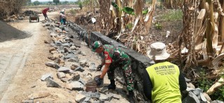 Wujud Nyata Karya Bakti Babinsa Kedamean bersama Warga Binaan dalam Pembuatan Tanggul Penahan Tanah