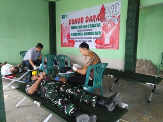 Sambut Bulan Suci Ramadhan, Koramil Arosbaya Gandeng MWC NU Gelar Donor Darah