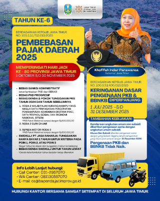 Sambut Hari Jadi ke-80, Gubernur Khofifah Hadirkan Kado Spesial Pembebasan Pajak Daerah Untuk Warga Jatim