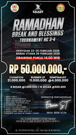 Turnamen Biliar “Ramadhan Break and Blessings HC 3–4” Digelar di Surabaya, Targetkan 200 Peserta