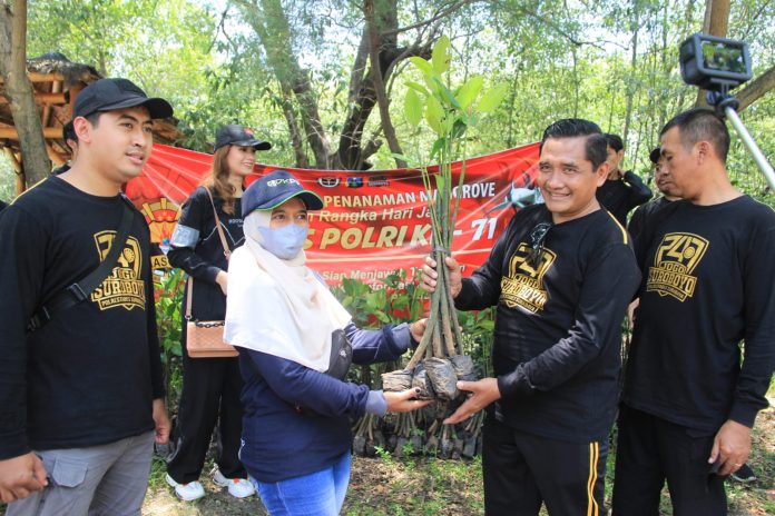 Peringati HUT Humas Polri ke-71, Polrestabes Surabaya Tanam Bibit Pohon Mangrove