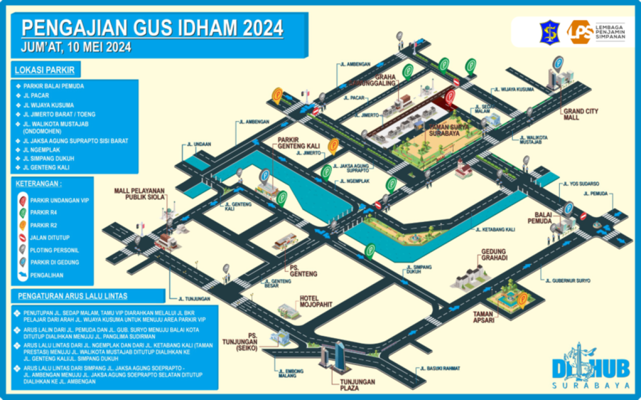 Pengajian Gus Iqdam di Balai Kota Surabaya, Pemkot alihkan Arus lalin dan Sediakan Titik Parkir