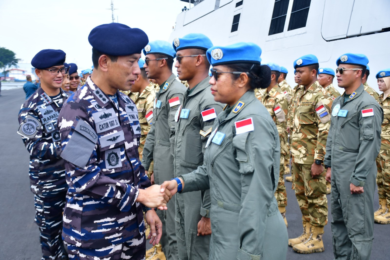 Dirops Puspenerbal Hadiri Penyambutan Satgas MTF TNI Kongo UNIFIL XXVIII-O Kembali di Pangkalan Sby