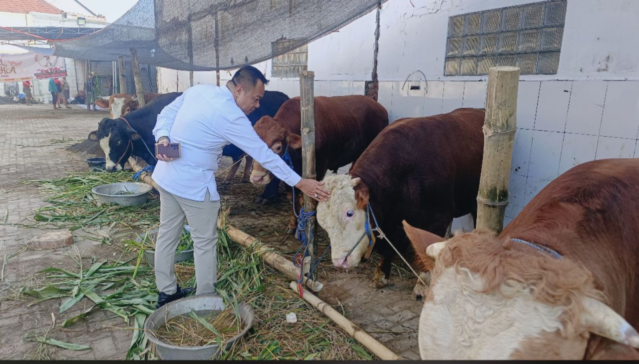 Yona Bagus Widyatmoko, S.H., S.M., M.H., Ketua Komisi A DPRD Surabaya saat ditemui di kegiatan penyembelihan hewan kurban]