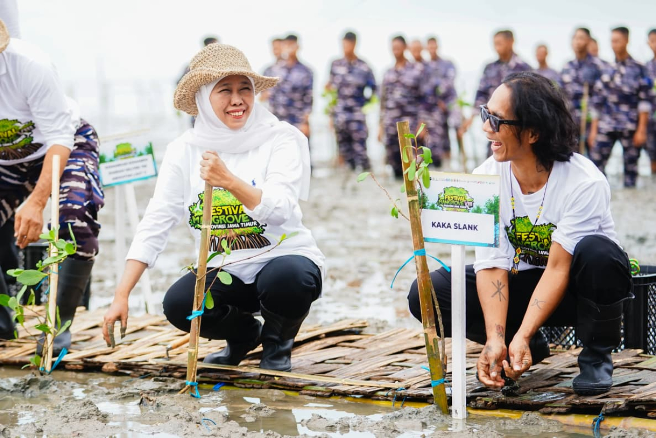 Gubernur Khofifah Bersama Kaka Slank "Nandur" Mangrove di Bangkalan