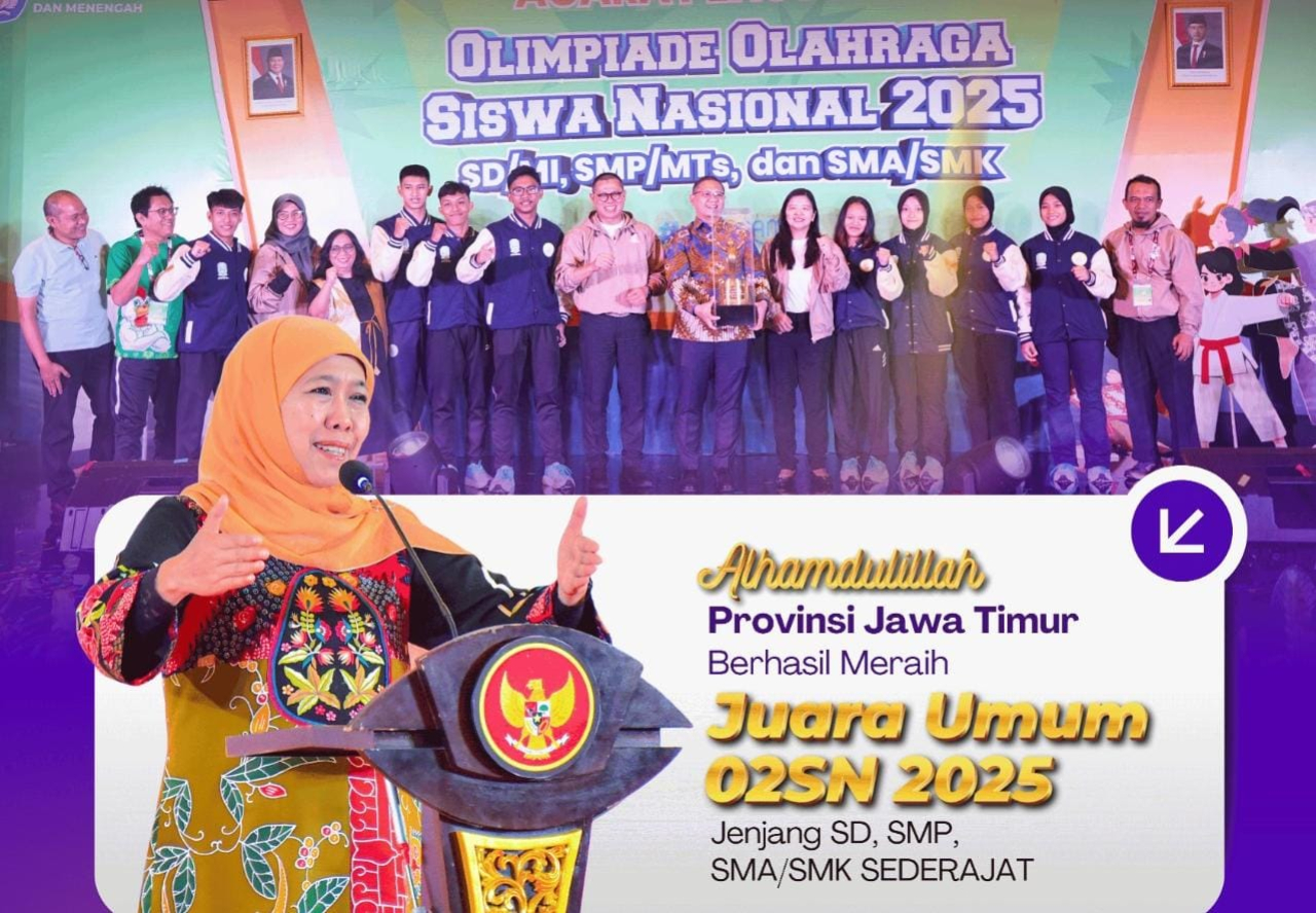 Jatim Raih Juara Umum O2SN, Gubernur Khofifah: Ekosistem Pendidikan dan Olahraga Jatim Terbaik di Indonesia