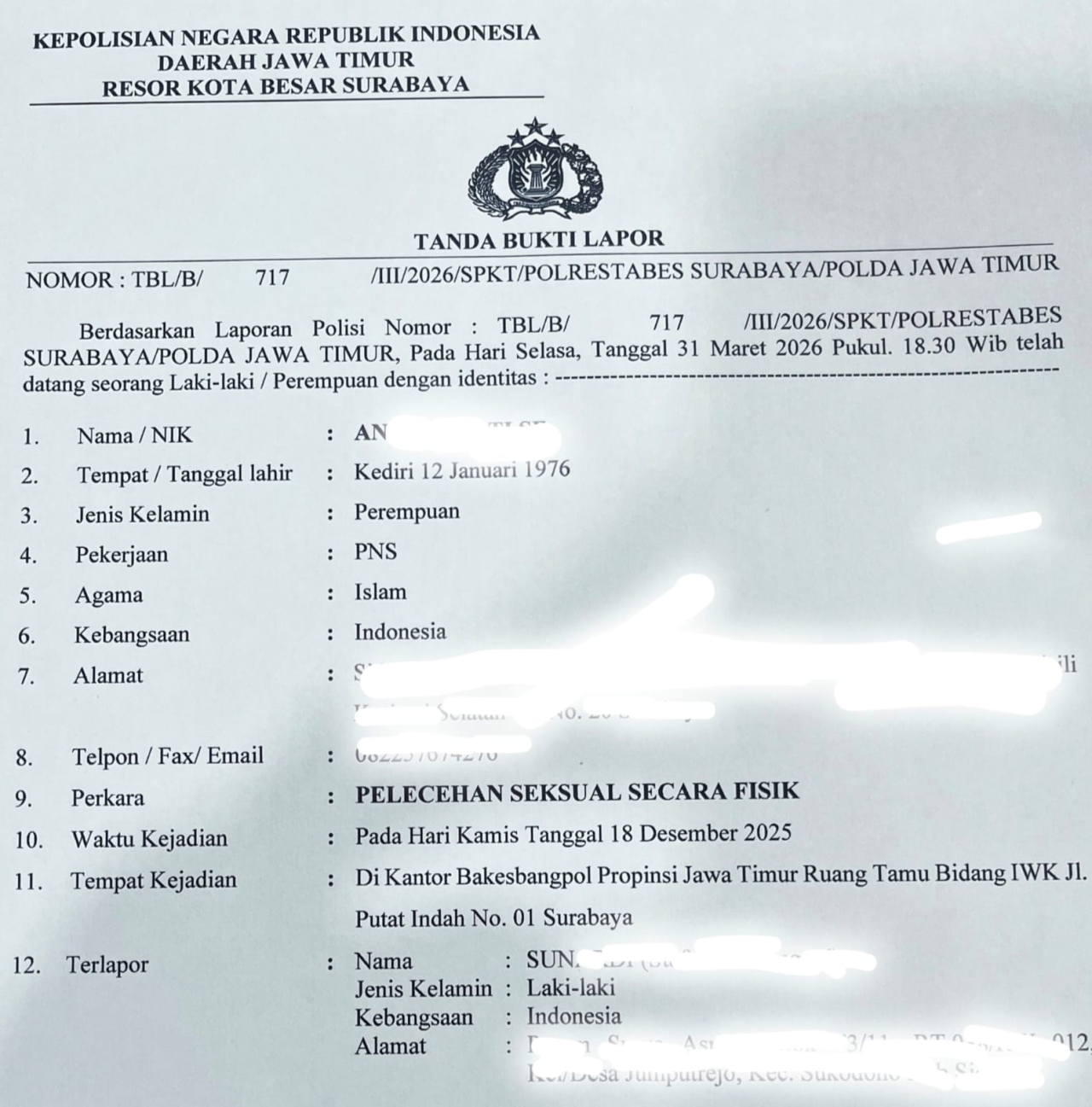 Korban Tempuh Jalur Hukum, Dugaan Pelecehan di Lingkungan ASN Jatim Dipertanyakan