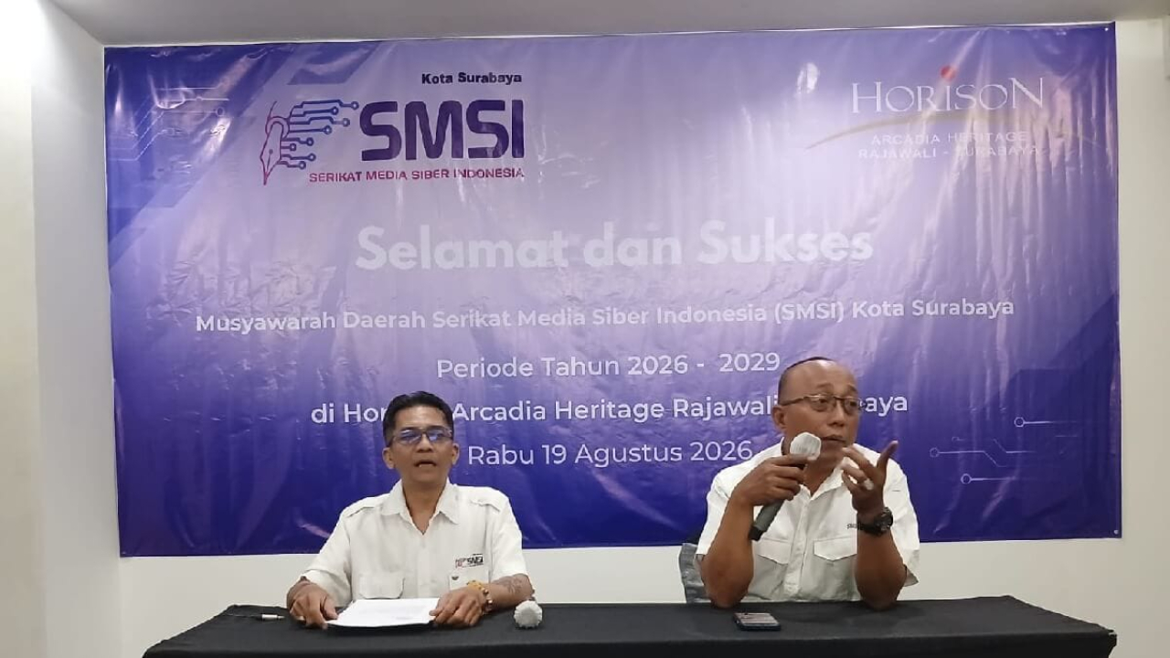 Iskandar Pribowo saat Musda SMSI Kota Surabaya di Horison Arcadia Heritage Rajawali Surabaya, Rabu 19 Agustus 2026.